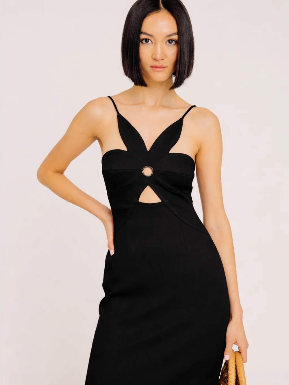 Torn by Ronny Kobo Stephanie Black Cutout Midi Dress Sz Medium Cocktail Evening - Picture 8 of 16